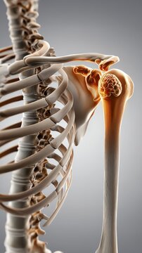 Detailed illustration of human shoulder anatomy and structure. Used in clinics, physical therapy, and orthopedics to promote spinal health and alleviate back discomfort.