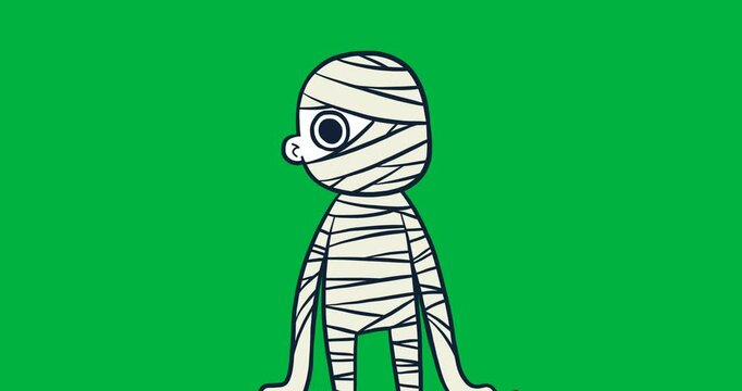 Halloween digital illustration features a creepy mummy on a black background.