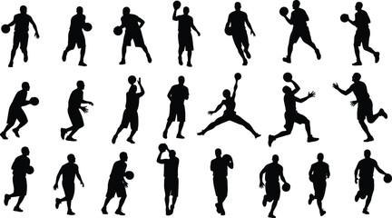 Basketball player silhouette sport man jumping and shooting ball © Ashfan