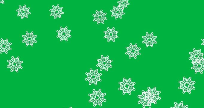 Digital animation of multiple snowflakes icons falling against black background
