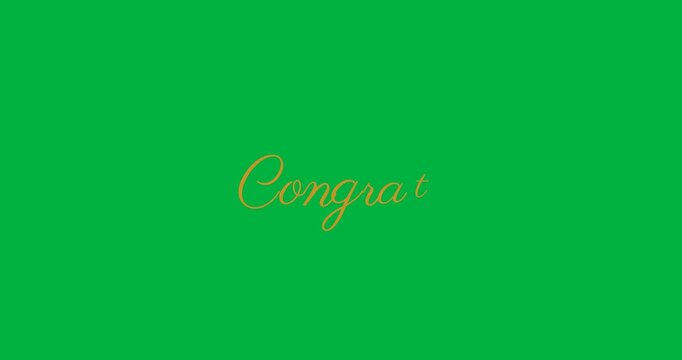 Digital animation of yellow congrats text banner against black background