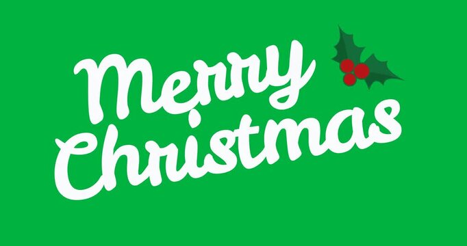Digital animation of merry christmas text banner with mistletoe icon against black background