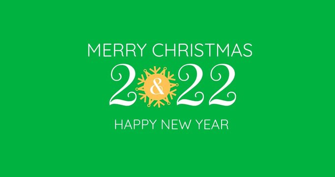Digital animation of merry christmas and happy new year 2022 text banner against black background