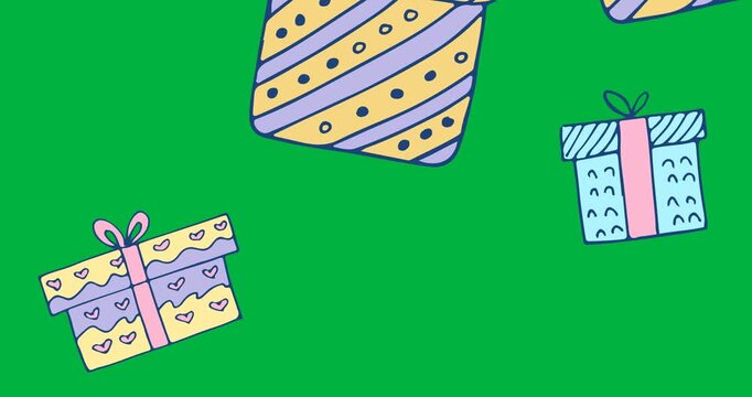 Digital animation of multiple gifts icons falling against black background