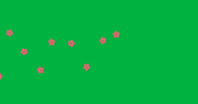 Digital animation of red flower icons floating against black background