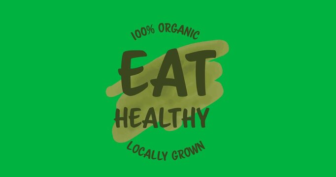 Digital animation of eat healthy text banner against black background