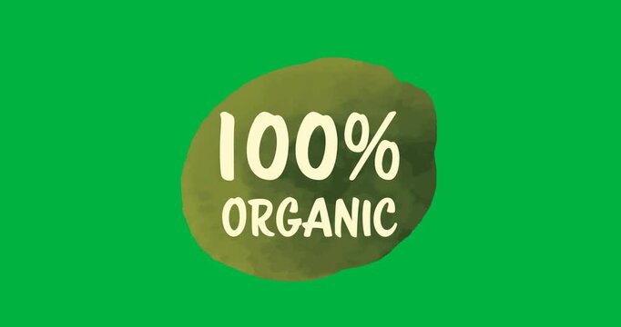 Digital animation of 100 percent organic text banner against black background