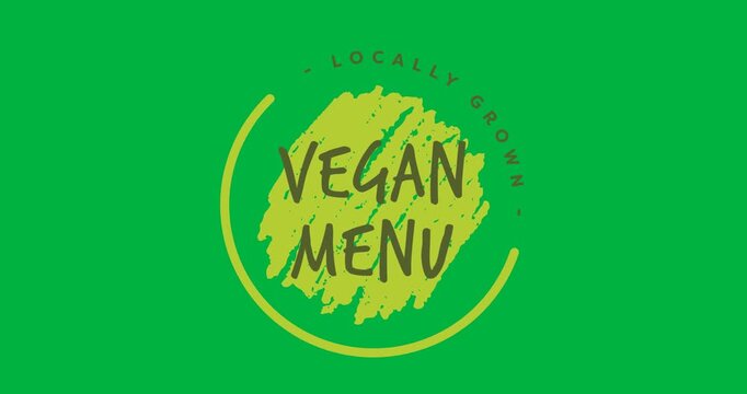 Digital animation of vegan menu text banner against black background