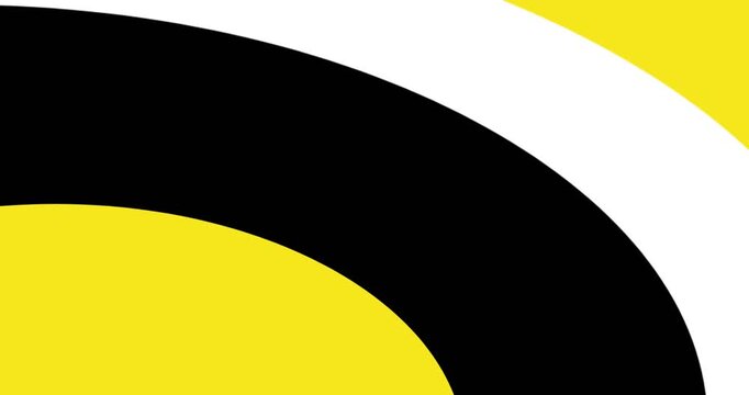 Digital animation of yellow and white round stripes with copy space on black background