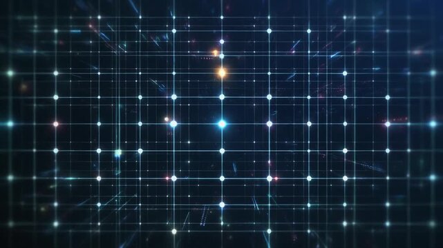 digital matrix abstract tech grid animation, vector grid forming a dynamic digital network, pulsating nodes with subtle particle effects, smooth cinematic motion graphics, futuristic cyber interface d