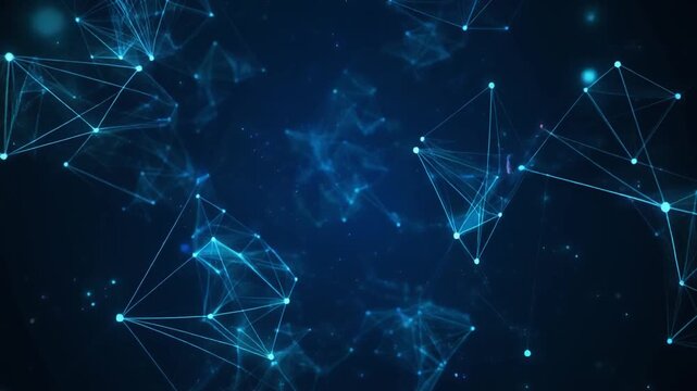 network abstract tech grid animation, animated vector nodes connected by glowing lines forming a dynamic digital network, subtle floating particle accents, smooth kinetic motion graphics, futuristic i
