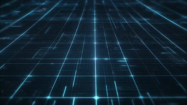 digital matrix abstract tech grid animation, vector grid of glowing lines forming a dynamic digital network, pulsating nodes with subtle particle effects, smooth cinematic motion graphics, futuristic 