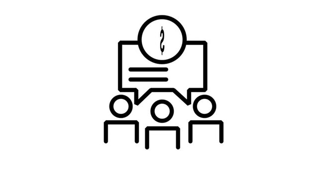 Financial Meeting Icon Motion. Animated icon of a group of people with a dollar speech bubble, representing financial consulting, investor meetings, and team brainstorming.