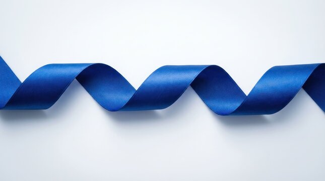 Elegant Blue Ribbon Curving on a White Background.