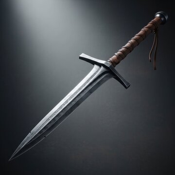 Elegant Medieval Dagger with Intricate Handle and Sharp Blade.