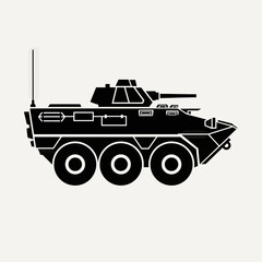 Fototapeta premium Black Silhouette of a Wheeled Armored Personnel Carrier (APC) Military Vehicle Icon