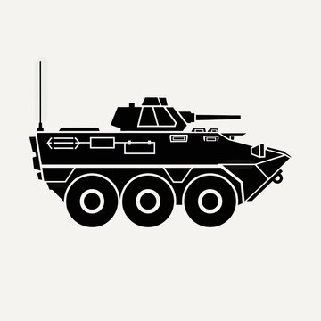Black Silhouette of a Wheeled Armored Personnel Carrier (APC) Military Vehicle Icon