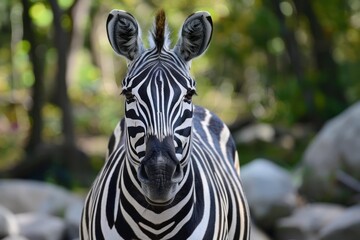 Obraz premium Zebra standing in natural habitat, looking directly at viewer