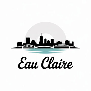 Eau Claire Skyline Silhouette &mdash; A Scenic River City in Wisconsin Vector Illustration