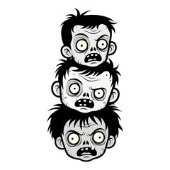Obraz premium Stack of Three Cartoon Zombie Heads Vector Illustration, Spooky Undead Characters for Halloween Design