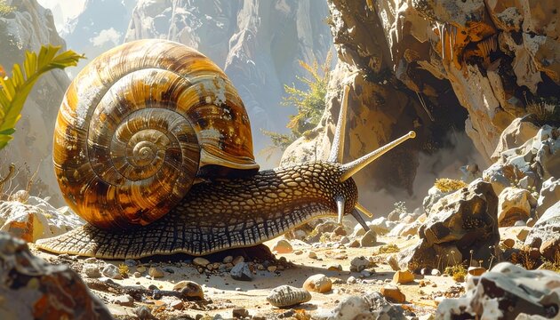 Snail in Rocky Landscape.