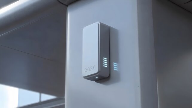 Smart infrastructure sensor with 2026 marking &ndash; Ideal for IoT content, smart city campaigns, or urban tech branding