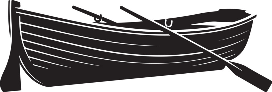 Black boat, rowing boat, vector illustration, nautical icon, isolated on white