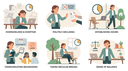 Fototapeta premium Woman managing stress with wellness techniques at office desk with laptop