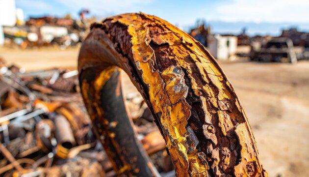 Heavily Rusted Metal Conduit Section with Peeling Protective Coating, Showcasing Industrial Decay