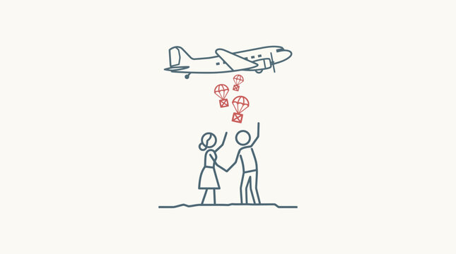 People Watching Parachutes Drop from an Airplane