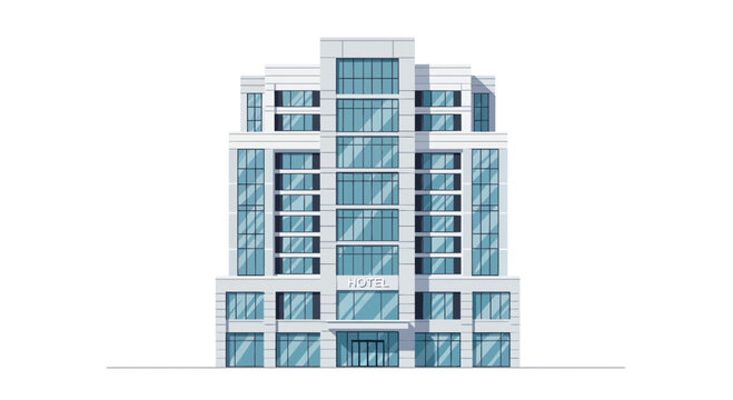 Modern White Office Building with Blue Glass Facade, Isolated on White Background