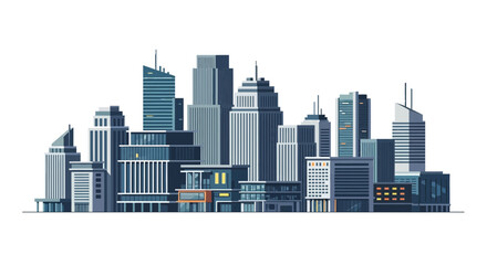 Fototapeta premium Modern Cityscape Illustration: Diverse Skyscrapers and Buildings on White Background