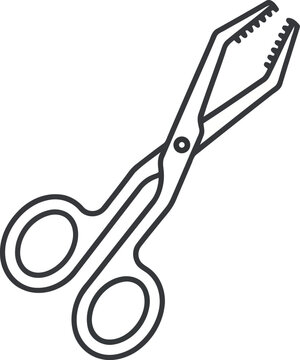 Surgical forceps vector icon illustration, medical clamp or hemostat line art isolated on white background for healthcare and surgery