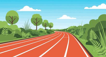 Athletic Track through Green Landscape with Trees and Clouds © Wahyu
