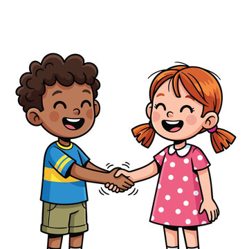 Happy Children Playing and Shaking Hands Friendship and Joy in a Bright Indoor Setting
