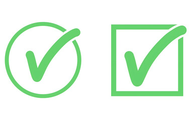 Green Checkmark Icons Set, Tick Symbol in Circle and Square Vector Illustration © Aamir 