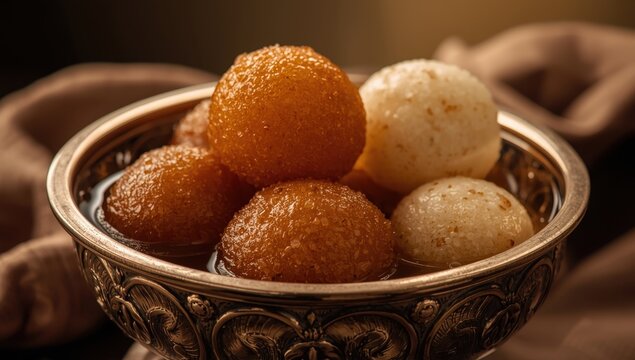 Gulab Jamun in vintage silver dish