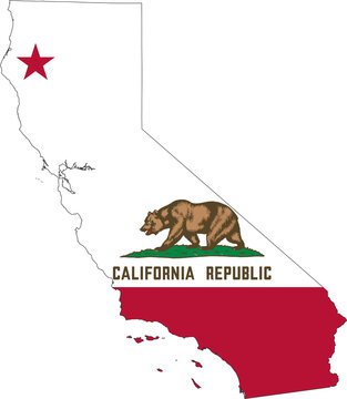 California US State Flag Map Illustration, United States California State Shape with Flag Design

