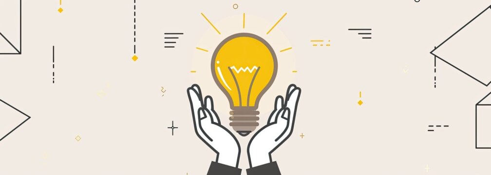 Idea protection Hands holding glowing lightbulb on abstract background. Use Ideas