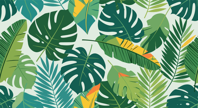 tropical leaf pattern seamless background with green foliage