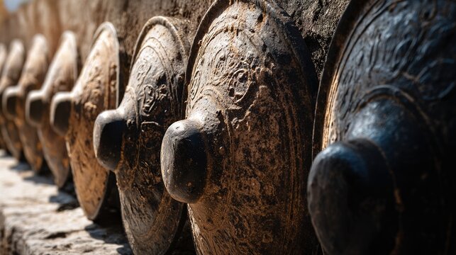 testudo. A repeating pattern of Roman shields forming a defensive wall. event programs, museum guides, designed for cultural heritage projects and event programs, supports education.