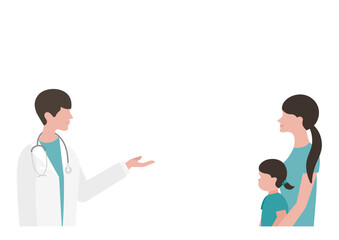 Obraz premium 母親と女の子に医療説明をする医師のベクターイラスト素材