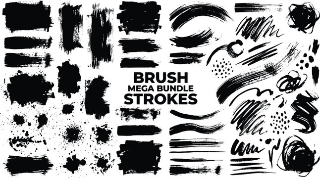 Black brush strokes and splatters mega bundle for graphic design and artistic projects  various textures and styles included
