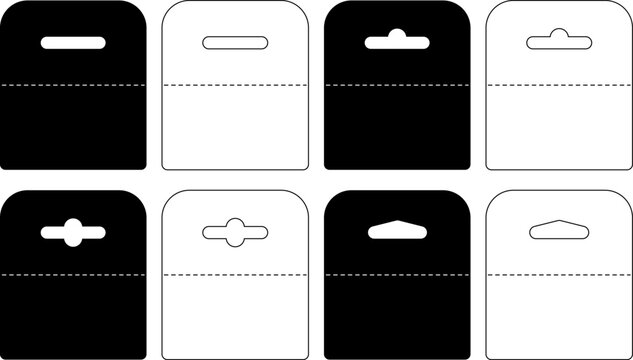 Euro hook hang holes icon vector set. hangers for product plastic package cut out templates. Retail packaging slot symbols