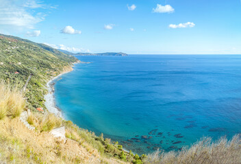 Fototapeta premium Acquafredda, Italy: Coastal landscape with blue sea and green hills