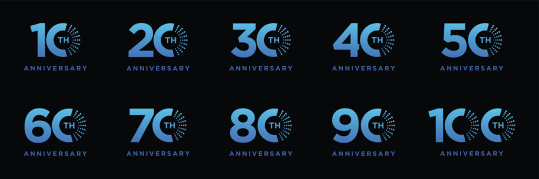 Collection of numbers 10 to 100 Anniversary logo design. Birthday Celebration logo symbol concept
