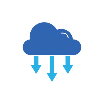 icon a carbon sequestration with cloud and multiple downward arrows, on a clean background.