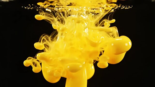 Vibrant yellow abstract mushroom shape on black background