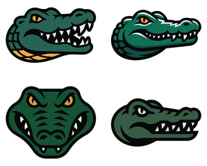 Naklejka premium Fierce Alligator and Crocodile Mascot Head Vector Logo Set featuring Aggressive Reptile Emblems for Esports, Sports Teams, Athletics, and Apparel Branding.