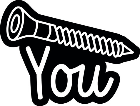 bold black screw graphic with the word you written underneath it